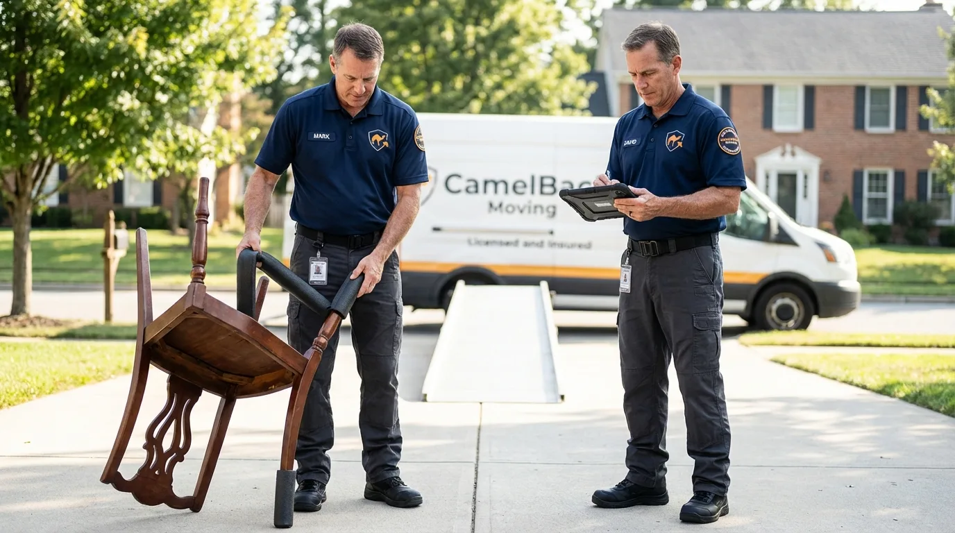 Movers inspecting furniture for damage prevention before loading in Rhinebeck, NY