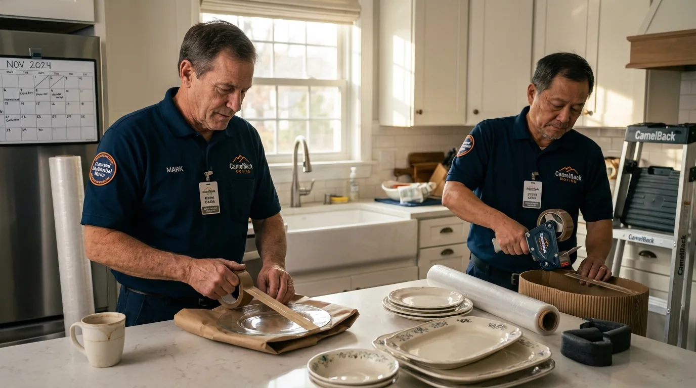 Professional crew packing kitchen dishware in Rhinebeck, NY